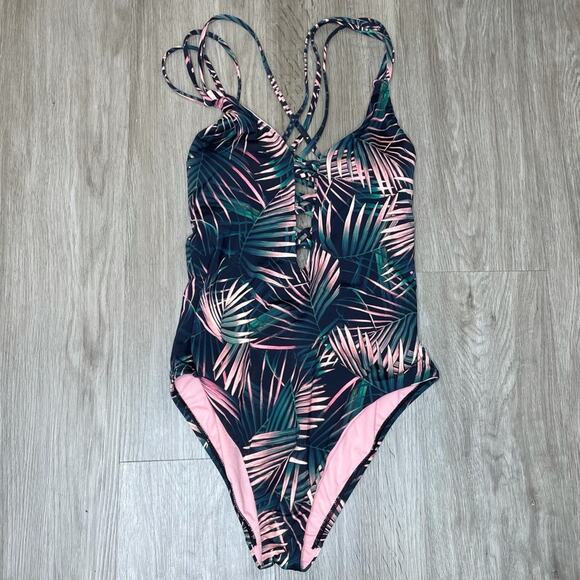 Bar III Women's Bali Nights Plunging Neck Strappy Cross Back One Piece Swimsuit - Picture 2 of 3